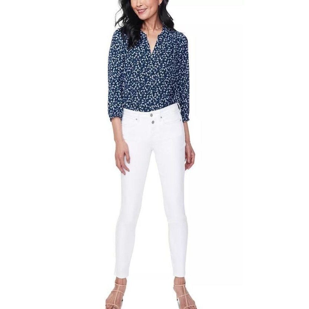 NWT NYDJ Women's Ami Mock Button Fly Skinny Jeans, Optic White, Size 14